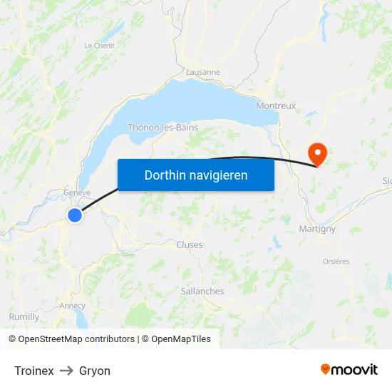 Troinex to Gryon map