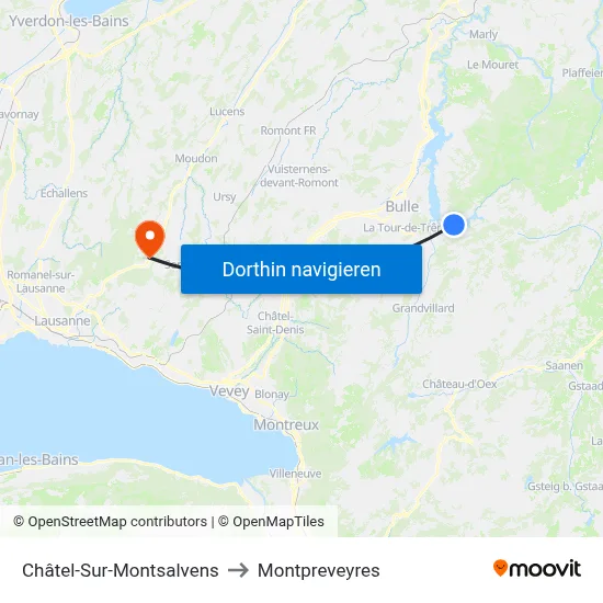 Châtel-Sur-Montsalvens to Montpreveyres map
