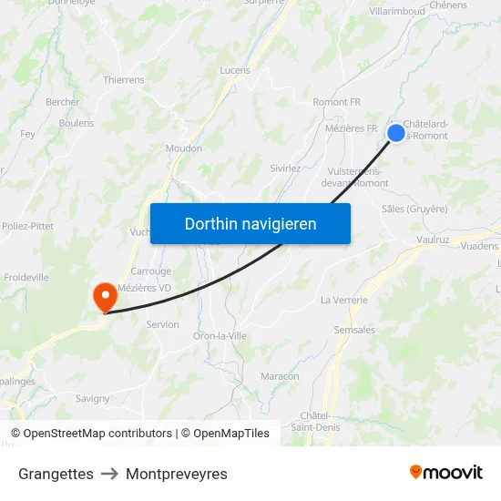 Grangettes to Montpreveyres map