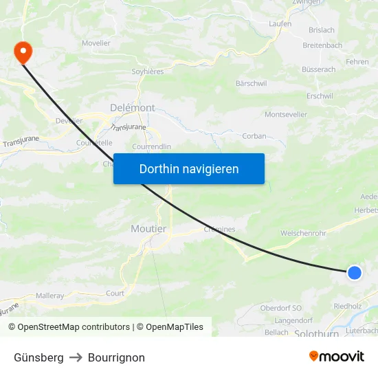 Günsberg to Bourrignon map
