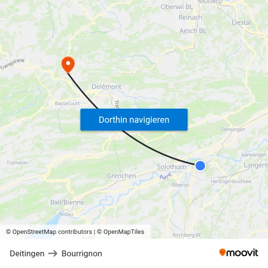 Deitingen to Bourrignon map