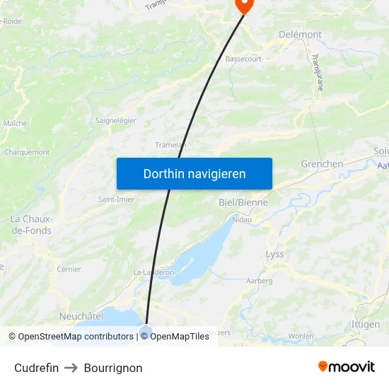 Cudrefin to Bourrignon map