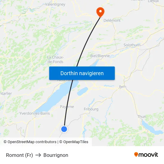 Romont (Fr) to Bourrignon map