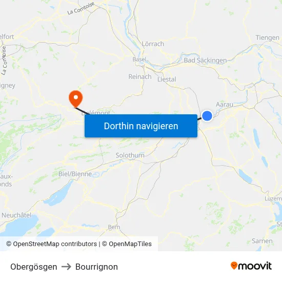 Obergösgen to Bourrignon map