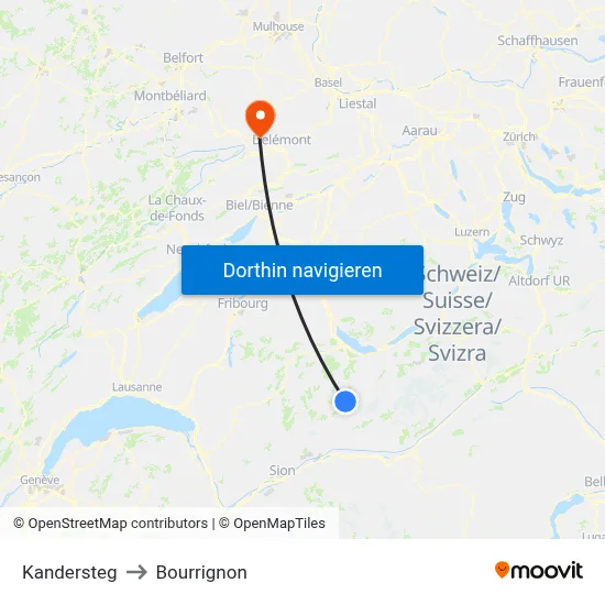 Kandersteg to Bourrignon map