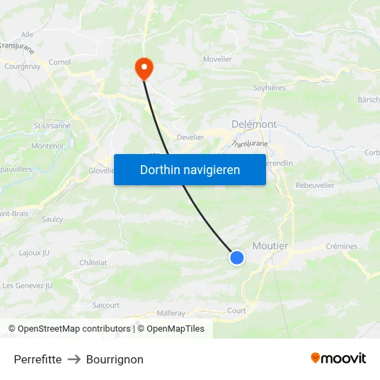 Perrefitte to Bourrignon map