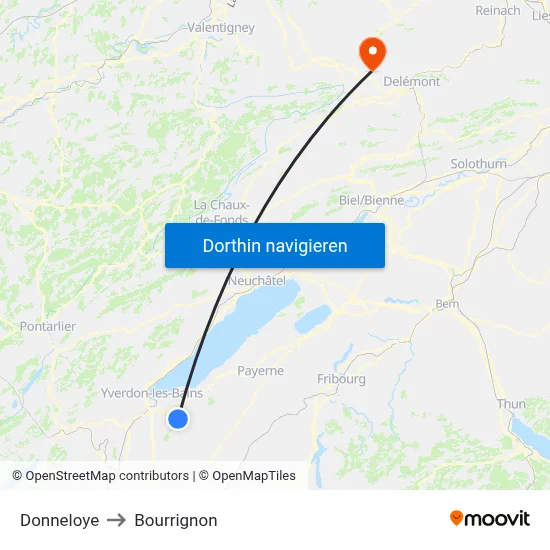 Donneloye to Bourrignon map