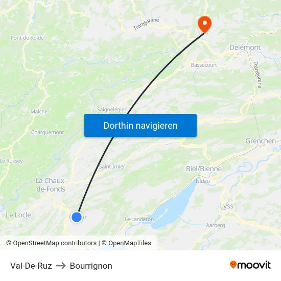 Val-De-Ruz to Bourrignon map