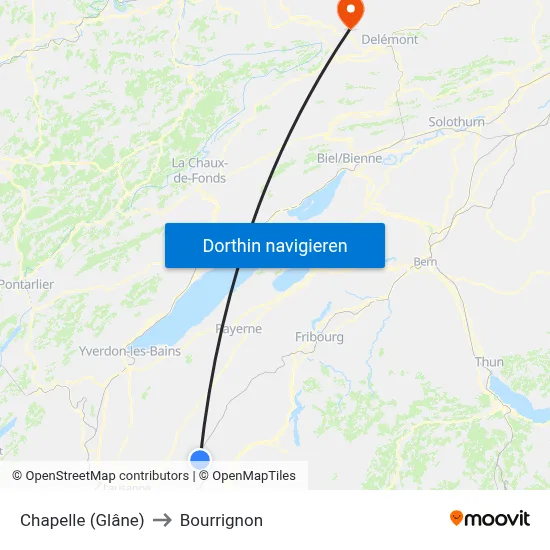 Chapelle (Glâne) to Bourrignon map