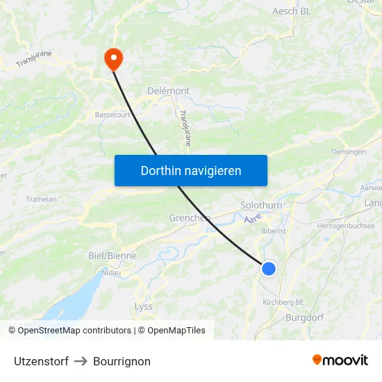 Utzenstorf to Bourrignon map