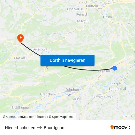 Niederbuchsiten to Bourrignon map