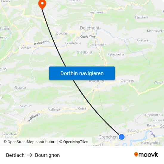 Bettlach to Bourrignon map