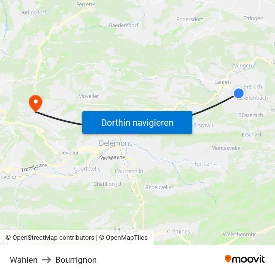 Wahlen to Bourrignon map