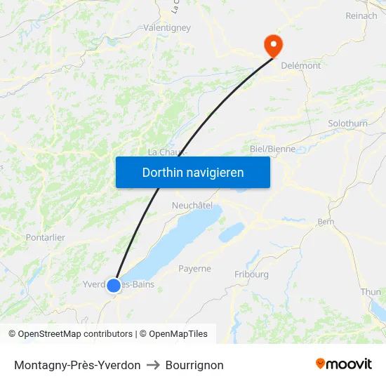 Montagny-Près-Yverdon to Bourrignon map