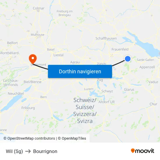 Wil (Sg) to Bourrignon map
