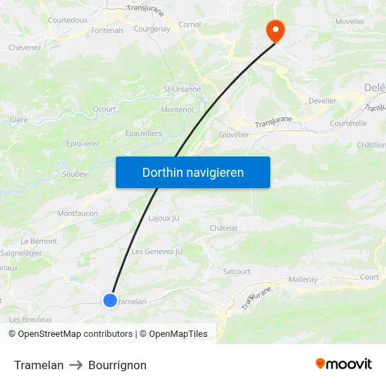Tramelan to Bourrignon map