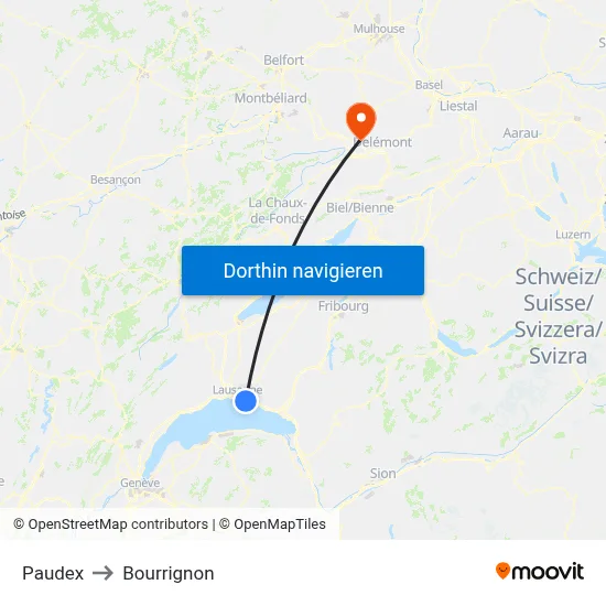 Paudex to Bourrignon map