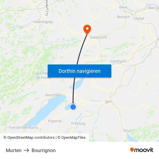 Murten to Bourrignon map