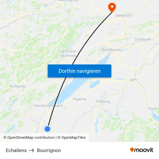 Echallens to Bourrignon map