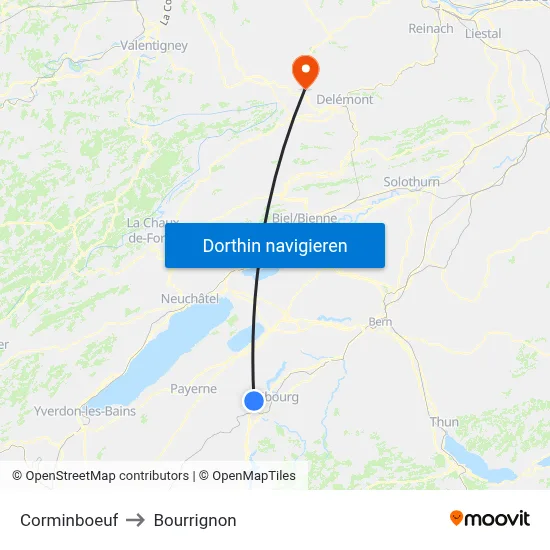 Corminboeuf to Bourrignon map