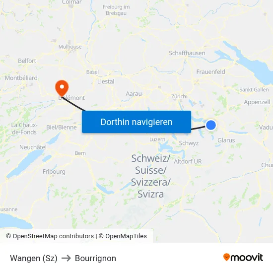 Wangen (Sz) to Bourrignon map