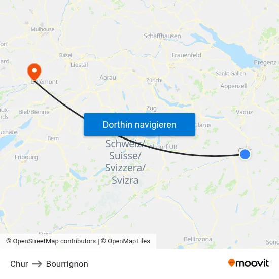 Chur to Bourrignon map