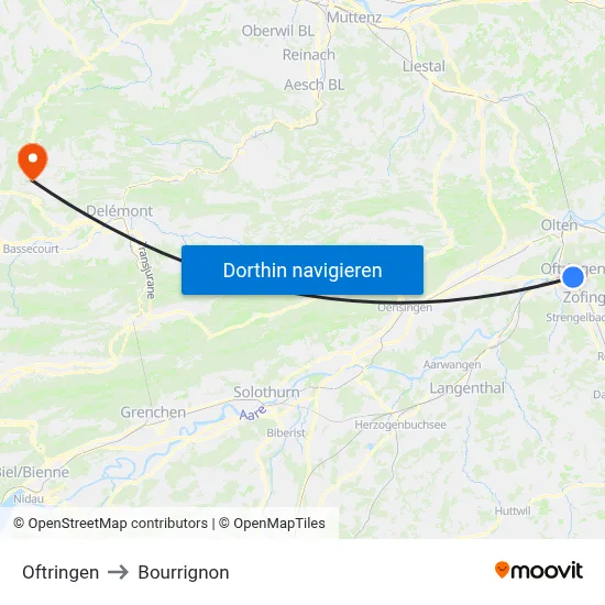 Oftringen to Bourrignon map