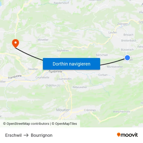 Erschwil to Bourrignon map