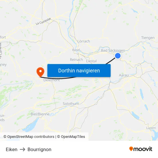 Eiken to Bourrignon map