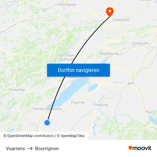 Vuarrens to Bourrignon map