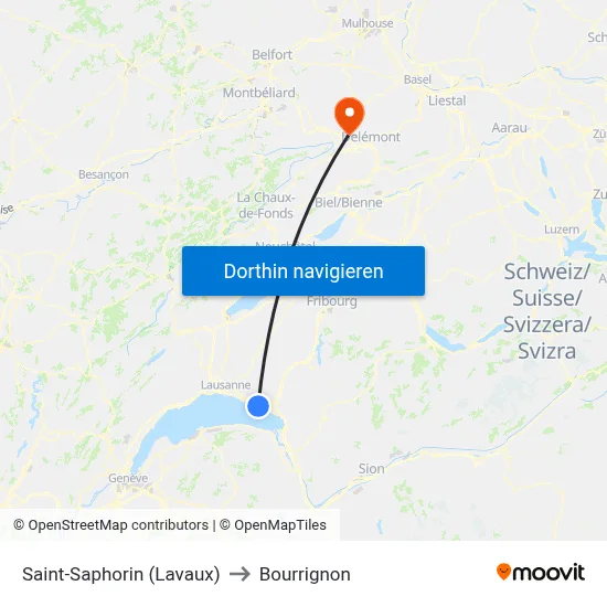 Saint-Saphorin (Lavaux) to Bourrignon map