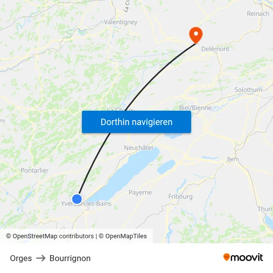Orges to Bourrignon map