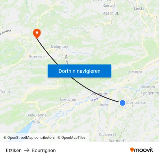 Etziken to Bourrignon map