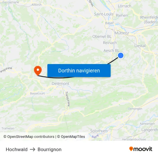Hochwald to Bourrignon map