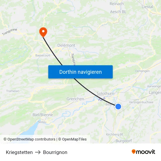 Kriegstetten to Bourrignon map