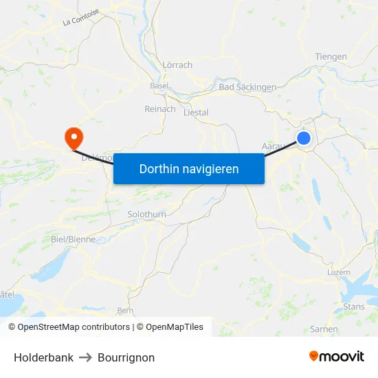 Holderbank to Bourrignon map