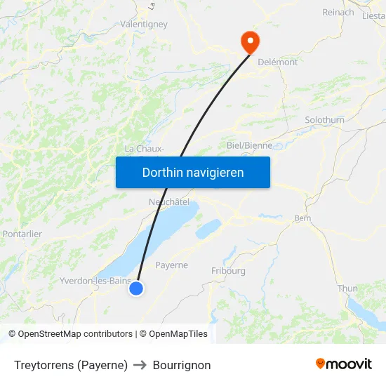Treytorrens (Payerne) to Bourrignon map