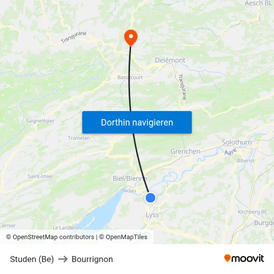 Studen (Be) to Bourrignon map
