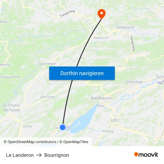 Le Landeron to Bourrignon map