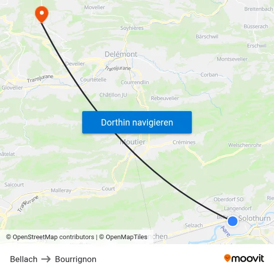 Bellach to Bourrignon map