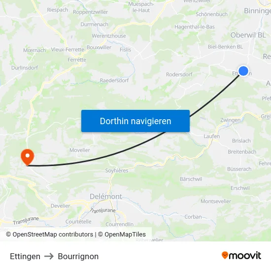 Ettingen to Bourrignon map