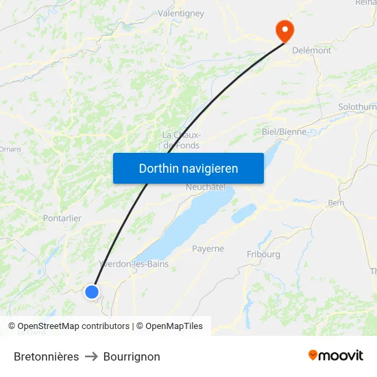 Bretonnières to Bourrignon map