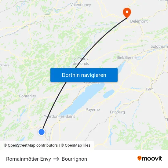 Romainmôtier-Envy to Bourrignon map