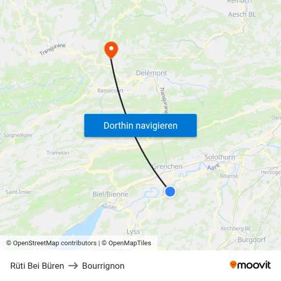 Rüti Bei Büren to Bourrignon map
