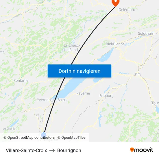 Villars-Sainte-Croix to Bourrignon map