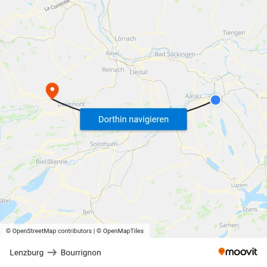 Lenzburg to Bourrignon map