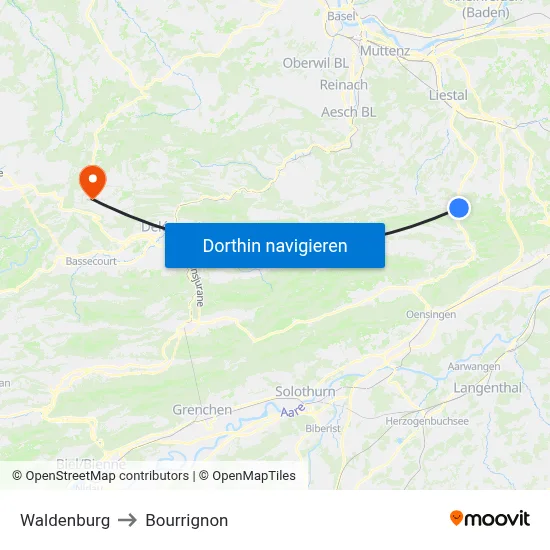 Waldenburg to Bourrignon map