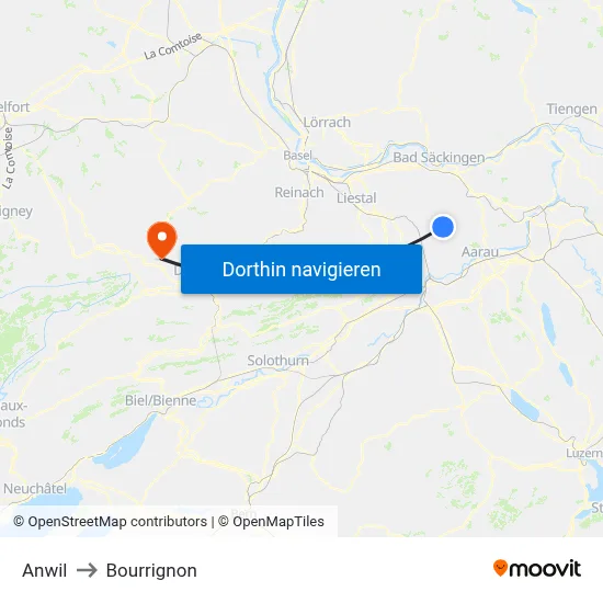 Anwil to Bourrignon map
