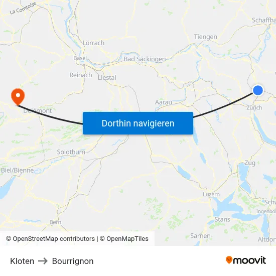 Kloten to Bourrignon map