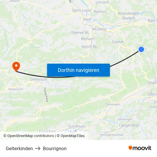 Gelterkinden to Bourrignon map